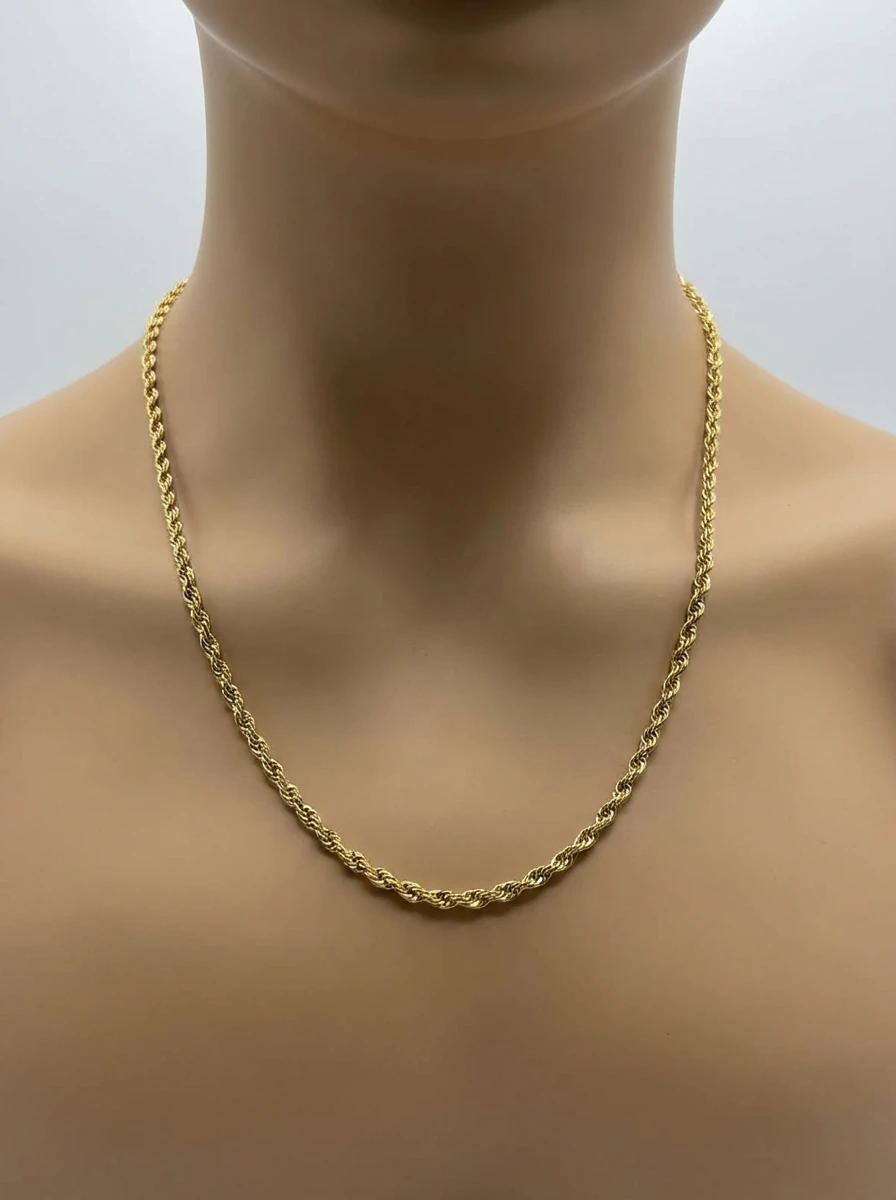 Altın Renk Burma Halat Zincir Kolye - Çelik