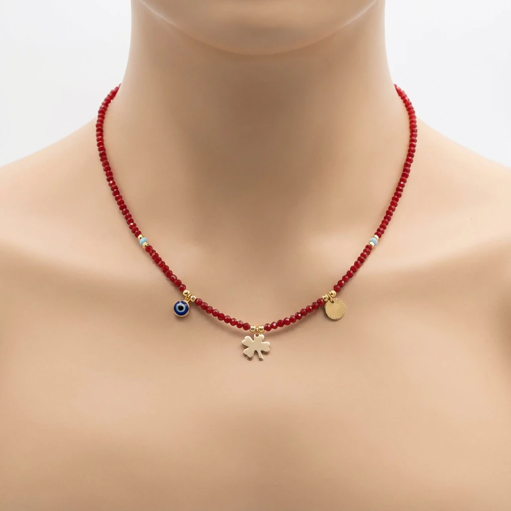 Kırmızı Boncuk Charm Kolye