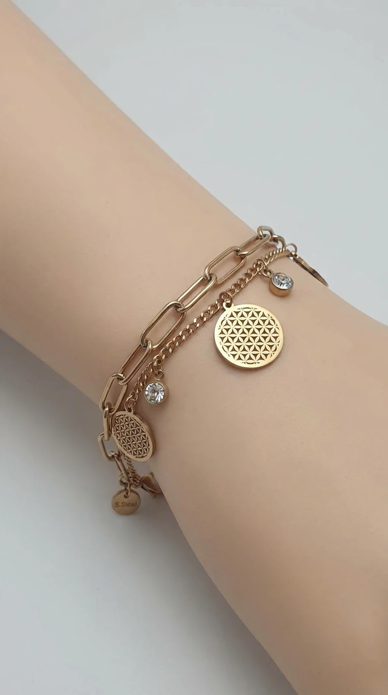 Çoklu Zincir Charm Bileklik - Çelik