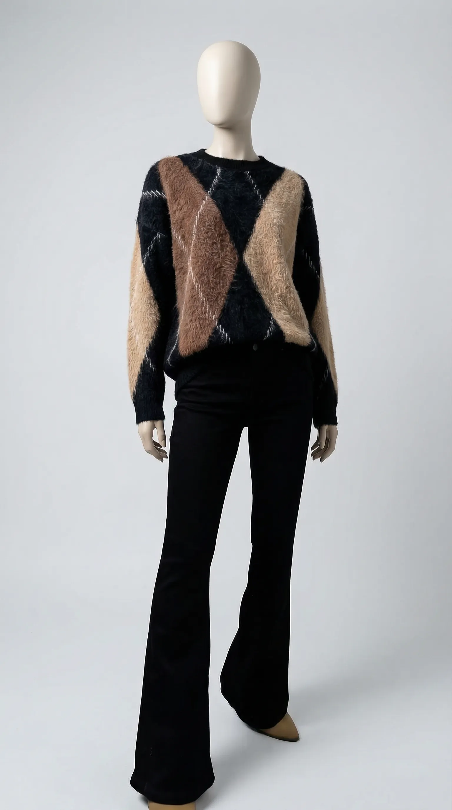 Baklava Desenli Oversize Kazak - Şardonlu