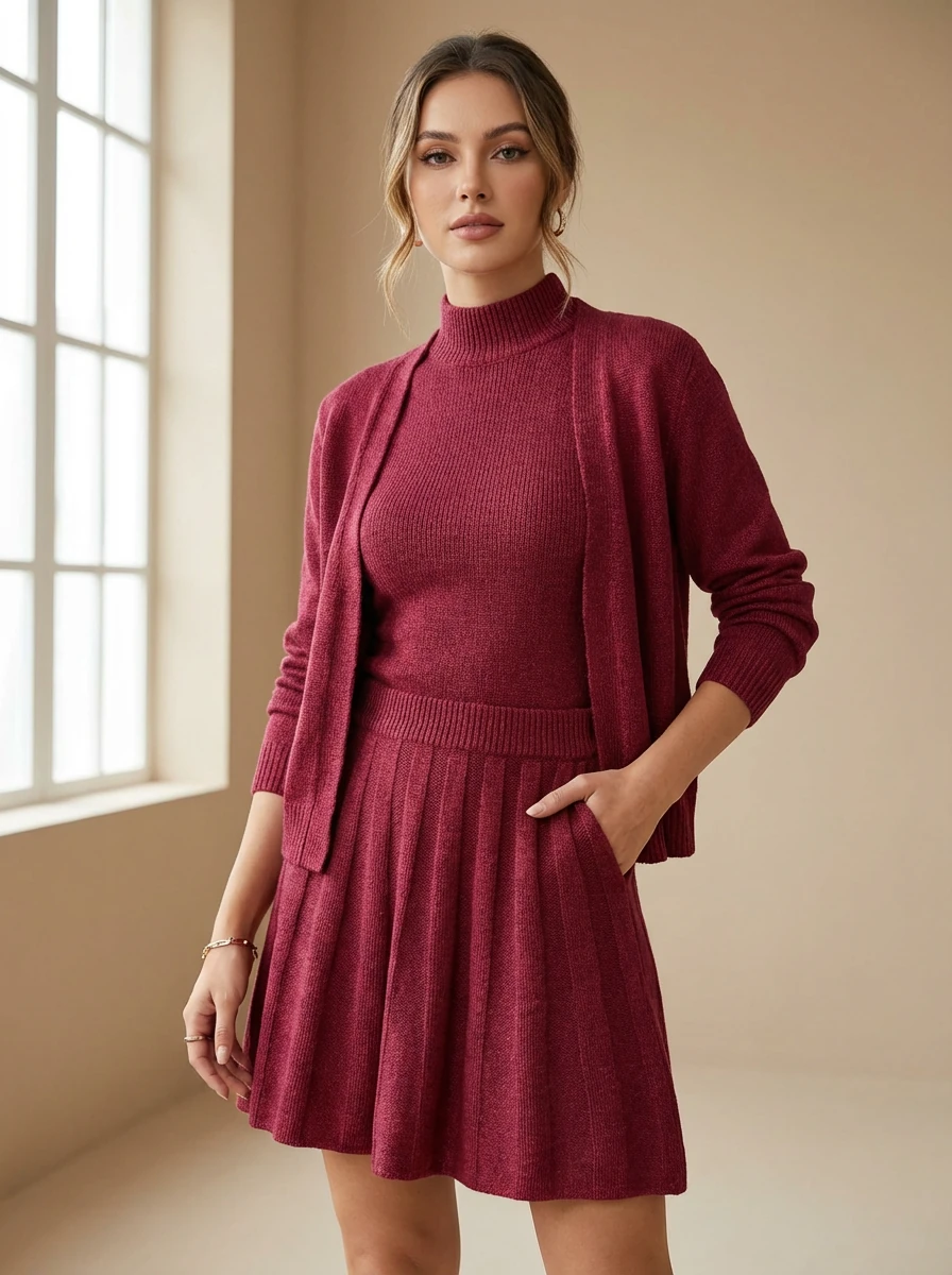 Şardonlu 3'lü Bluz Hırka EtekTakım -  STD Beden