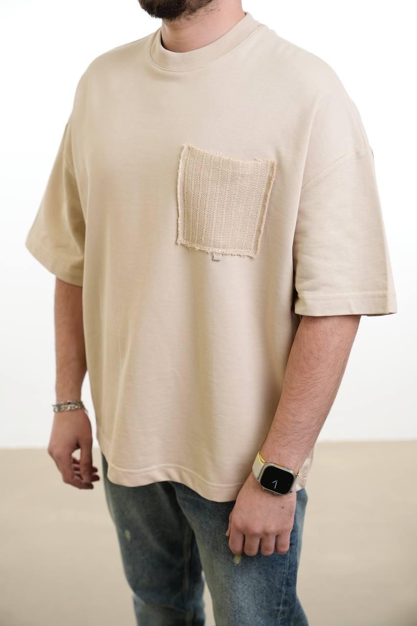 OVERSIZE CEP DETAYLI T-SHIRT - BEJ