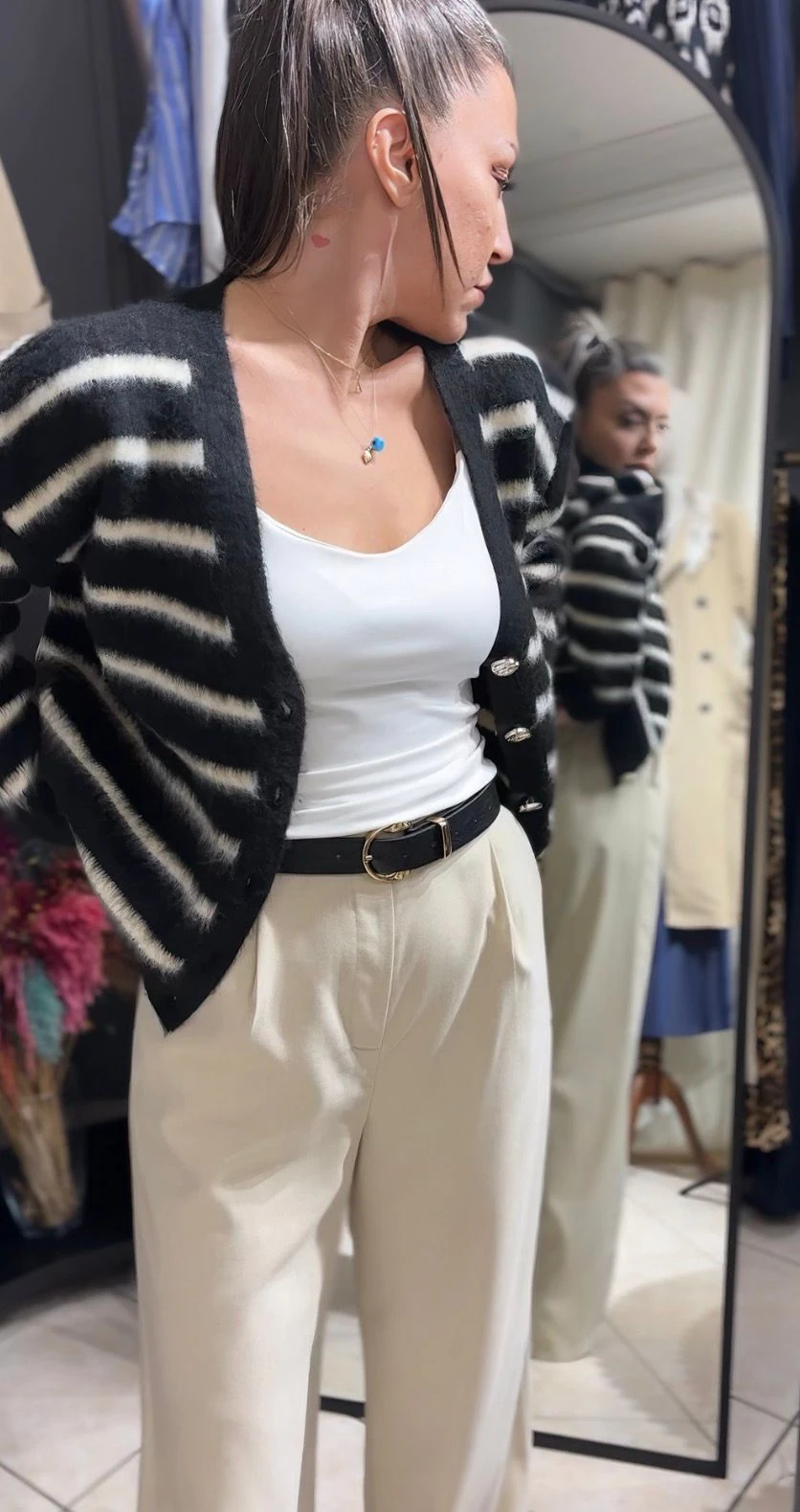 Çizgili Peluş Hırka - SİYAH