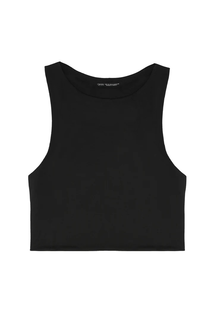  ASKILI CROP BLUZ - SİYAH