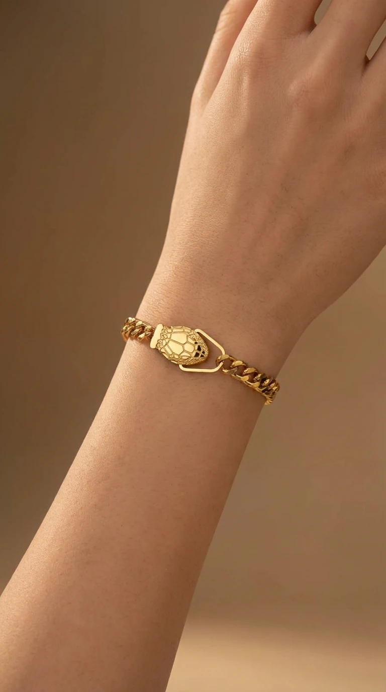 Yılan Detaylı Özel Tasarım Çelik Zincir Bileklik