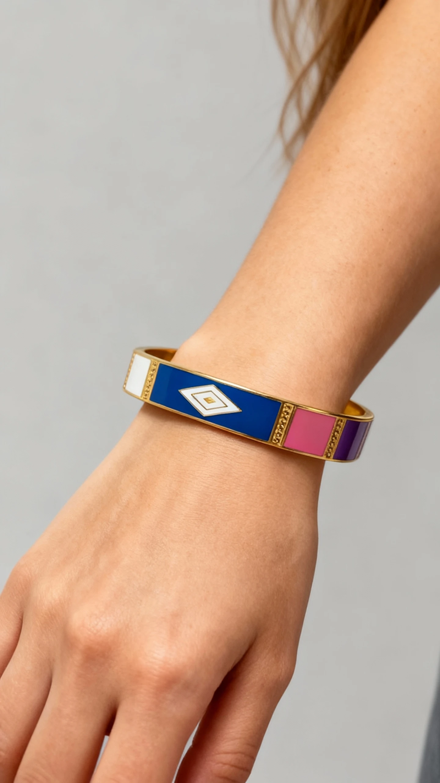 Renk Bloklu Enamel Bileklik - Çelik