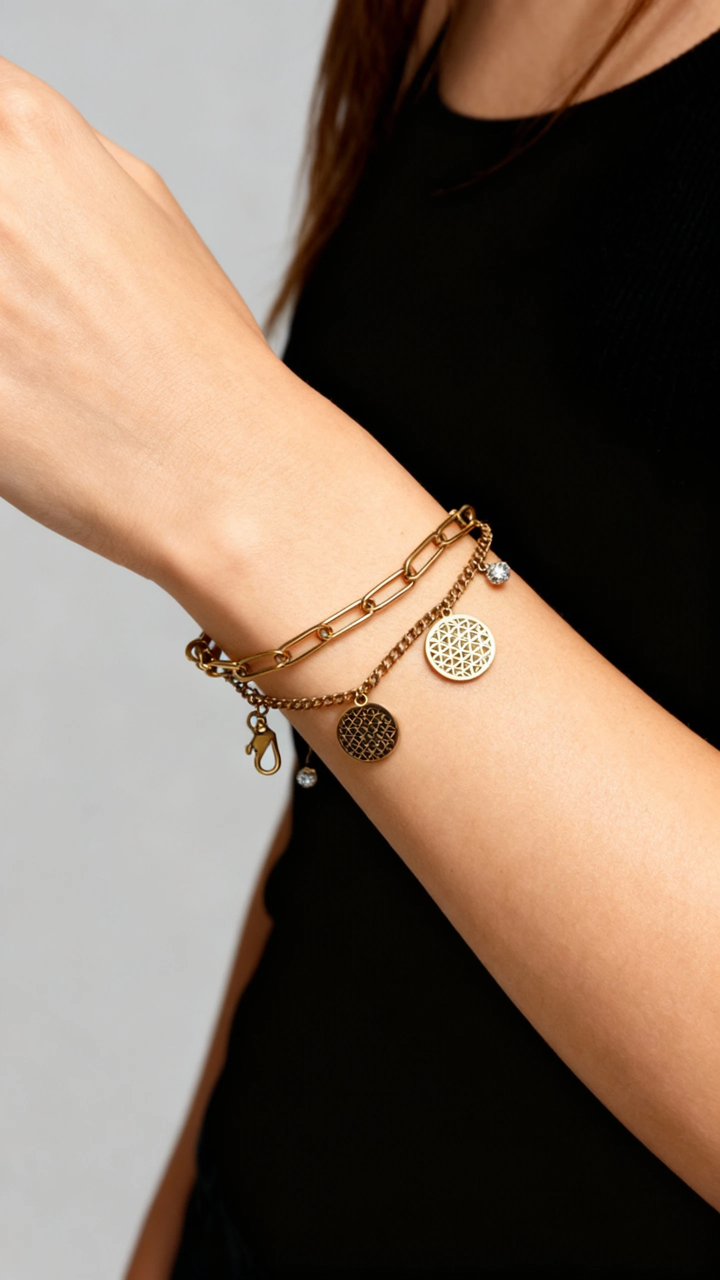 Çoklu Zincir Charm Bileklik - Çelik