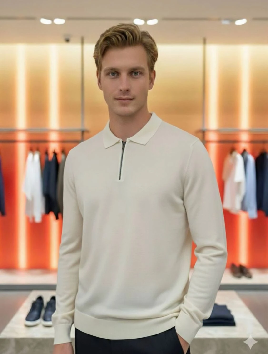 Polo Yaka Uzun Kollu - Fermuarlı Triko Kazak