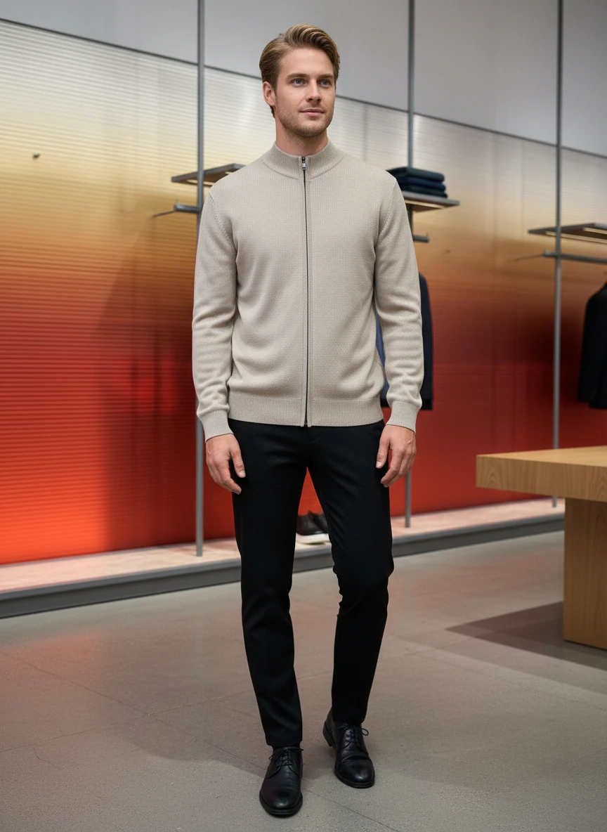 Erkek Uzun Kollu Fermuarlı Triko Hırka