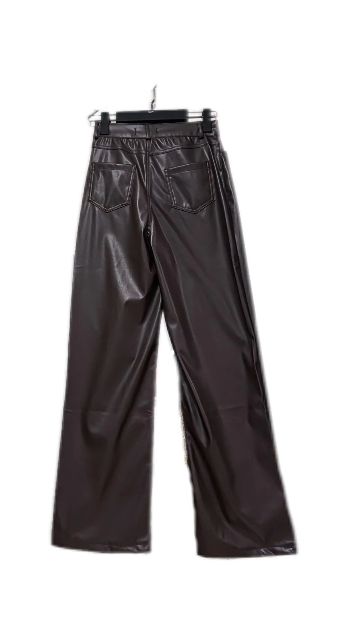 Deri Yüksek Bel  Straight Leg Pantolon