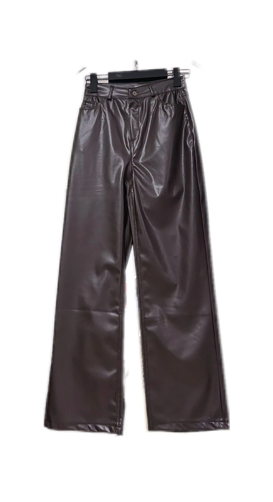 Deri Yüksek Bel  Straight Leg Pantolon