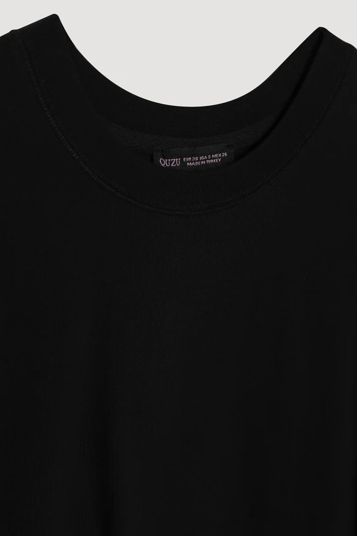  BİSİKLET YAKA DÜZ TSHİRT - SİYAH