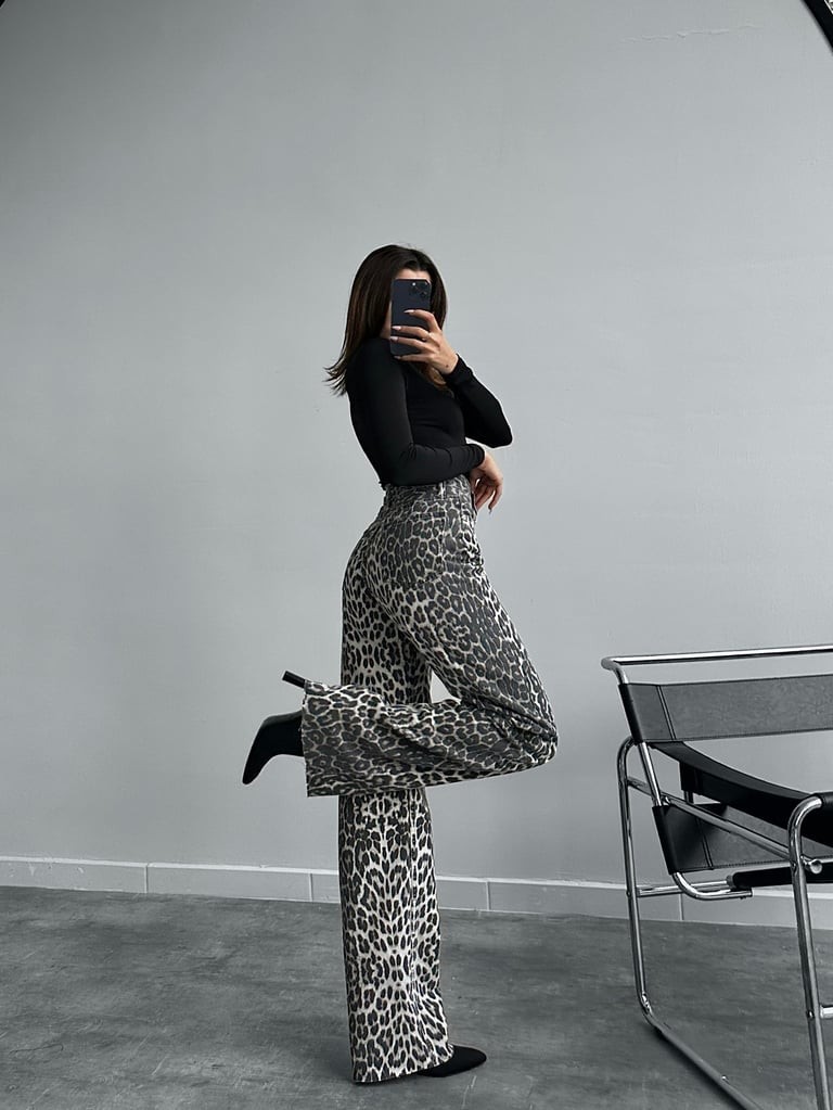 WİDE LEG JEAN PANTOLON - LEOPAR