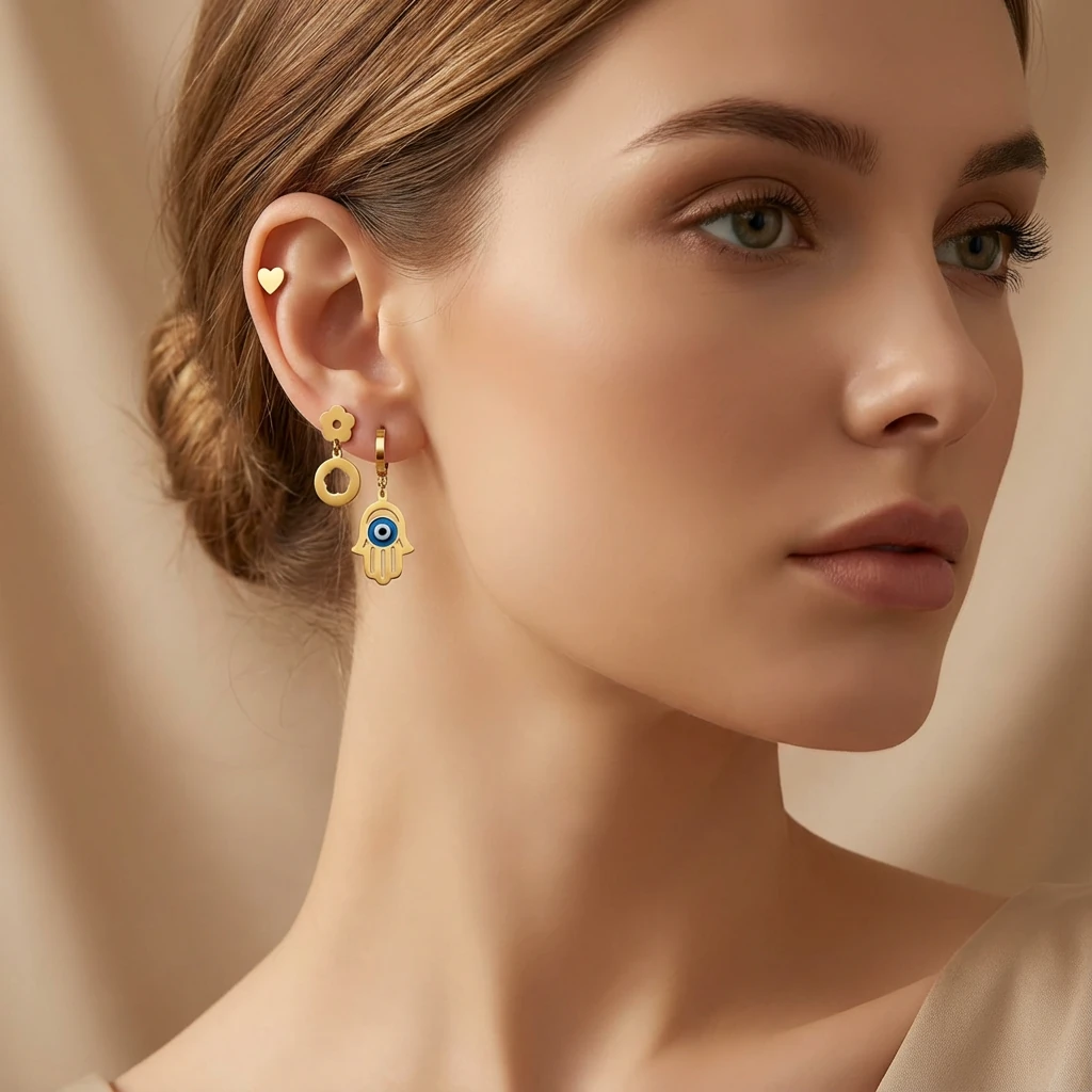 Çelik Mini Charm Küpe Seti