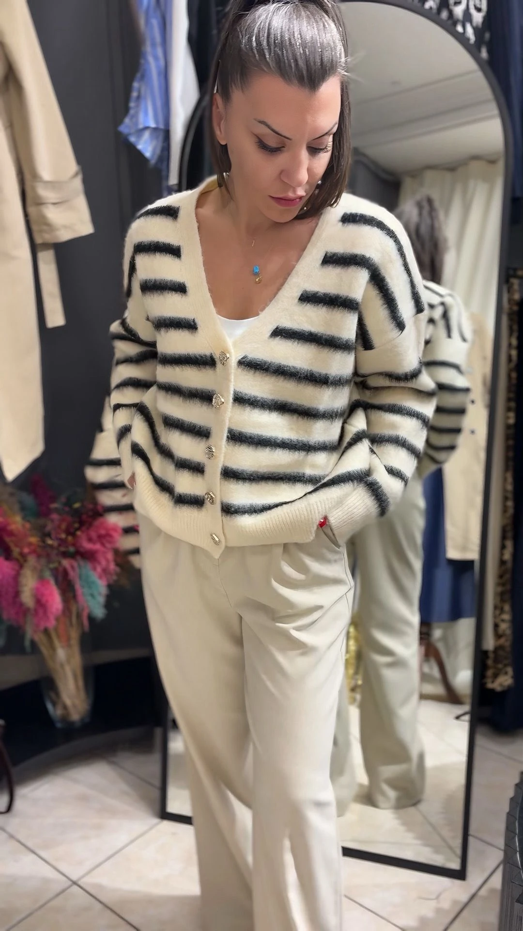 Çizgili Peluş Hırka