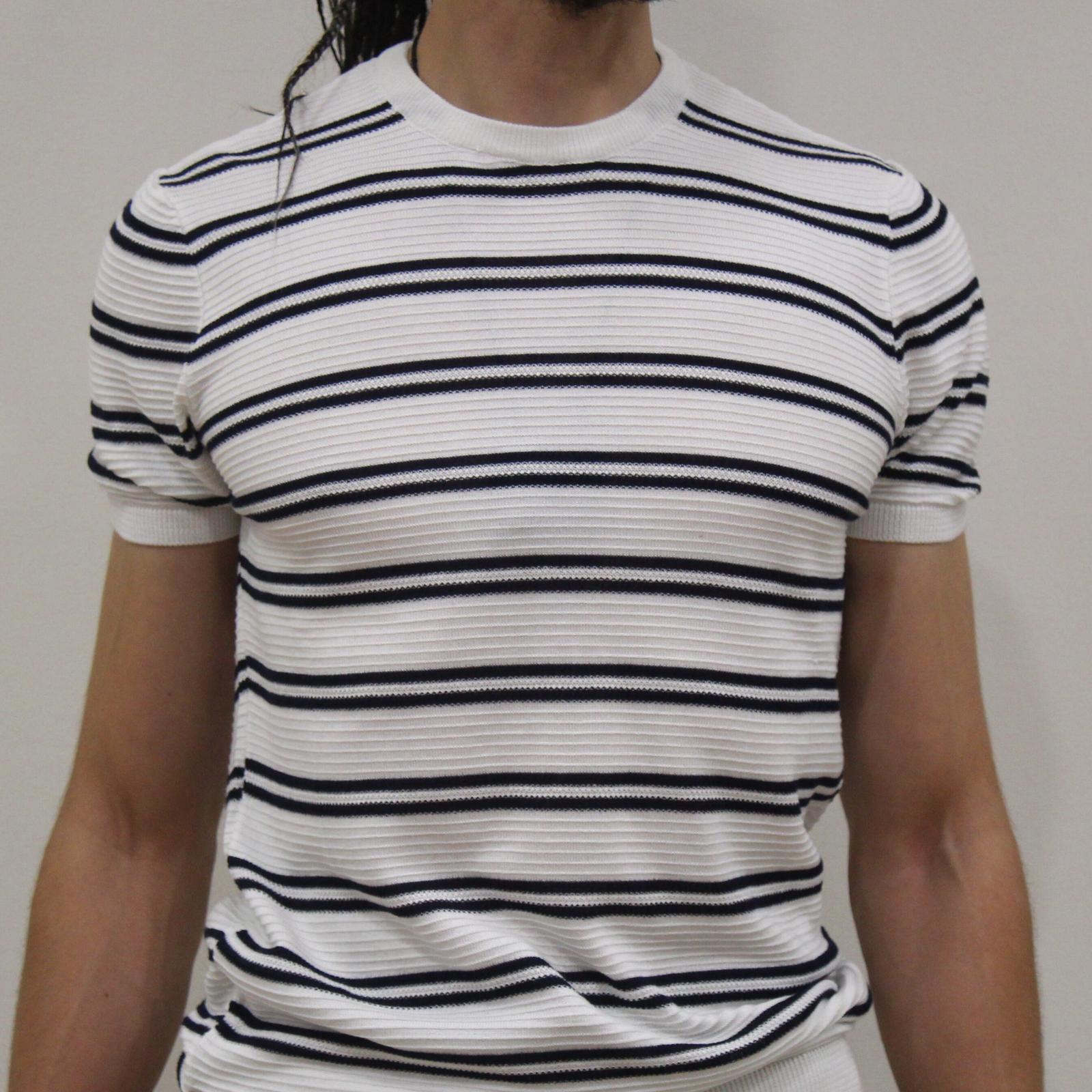 TRİKO BİSİKLET YAKA ÇİZGİLİ SLİM T-SHİRT  - BEYAZ