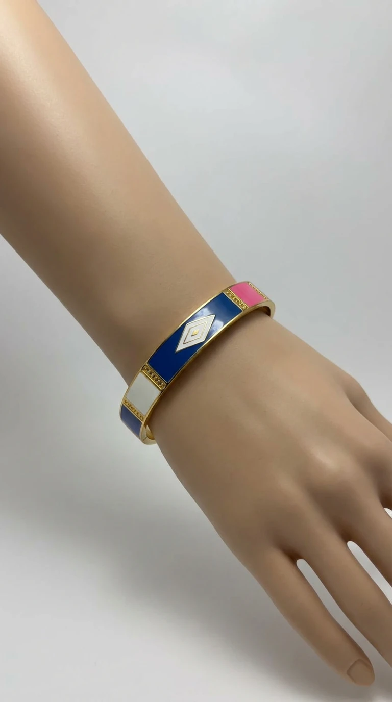 Renk Bloklu Enamel Bileklik - Çelik