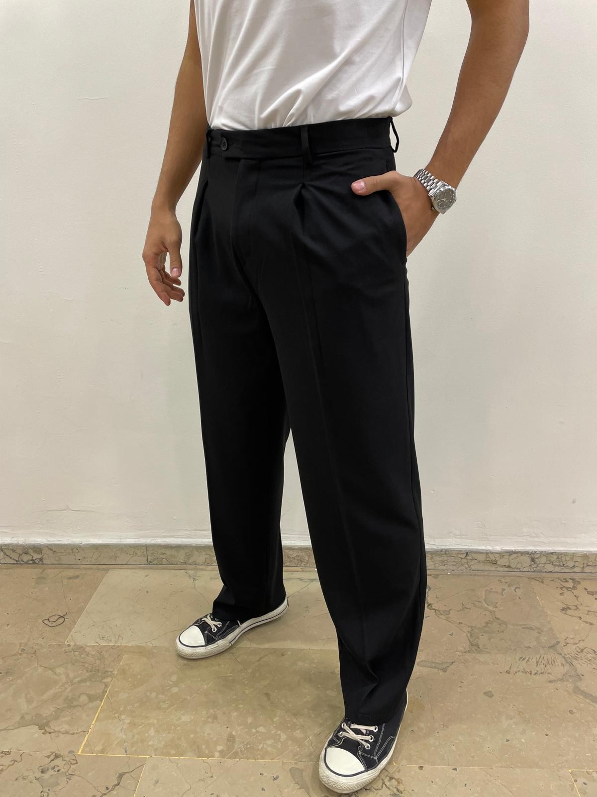 MODERN KESİM KUMAŞ PANTOLON - SİYAH