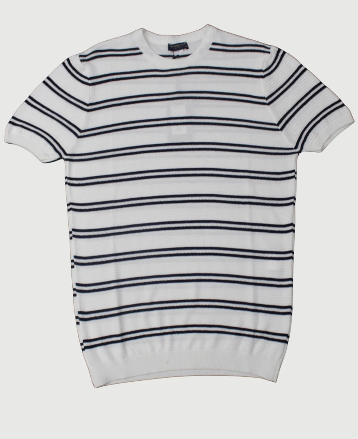 TRİKO BİSİKLET YAKA ÇİZGİLİ SLİM T-SHİRT  - BEYAZ