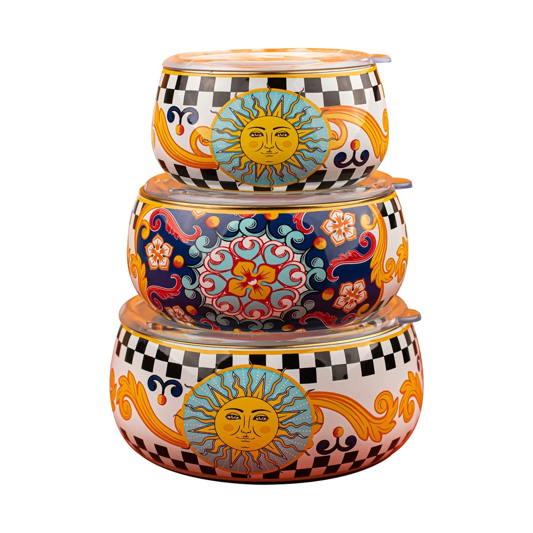 Retro Hippie Emaye Saklama Kabı Seti