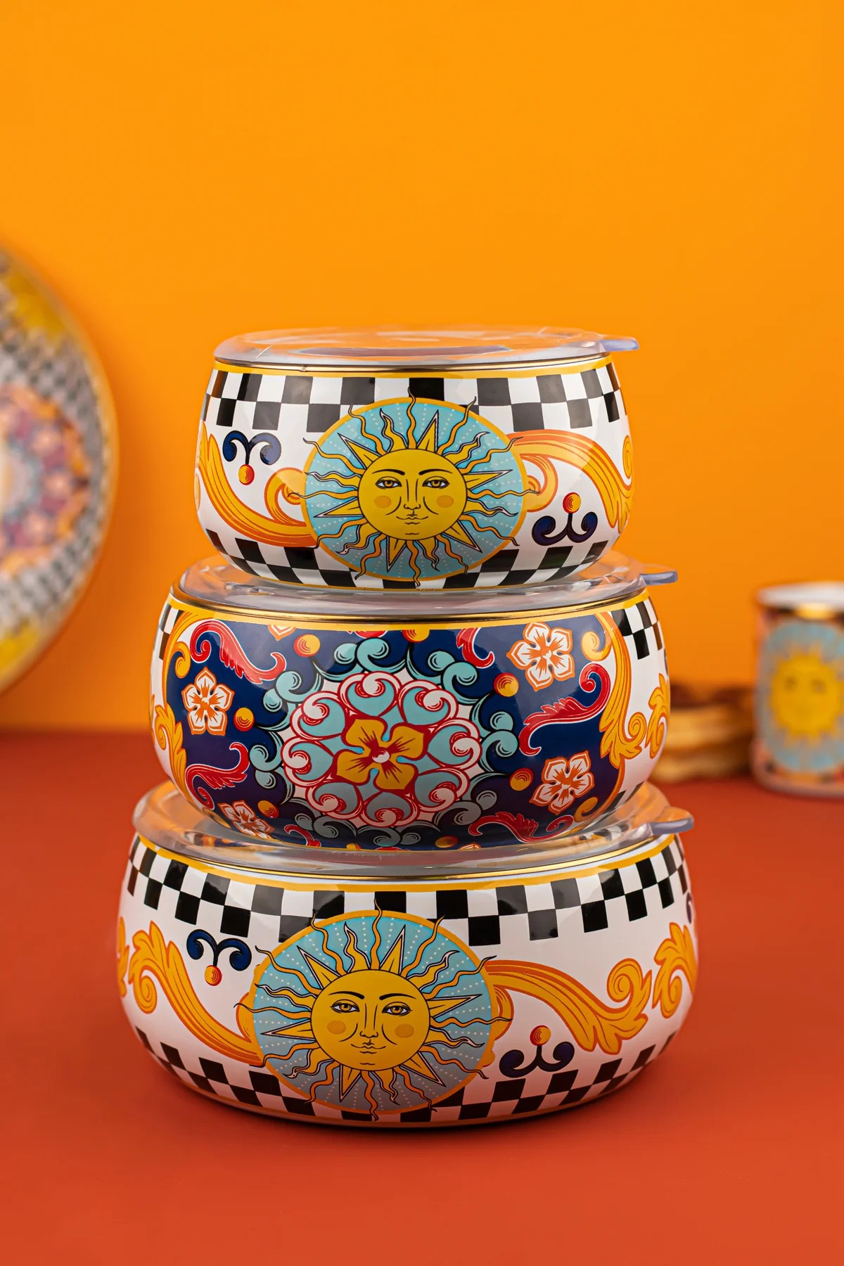Retro Hippie Emaye Saklama Kabı Seti