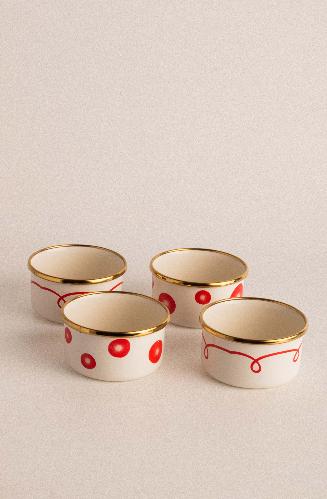 Emaye Merry  4’lü kase Çerezlik, Kahvaltılık, Reçellik, Zeytinlik, Sunumluk Seti 8cm 200 ml