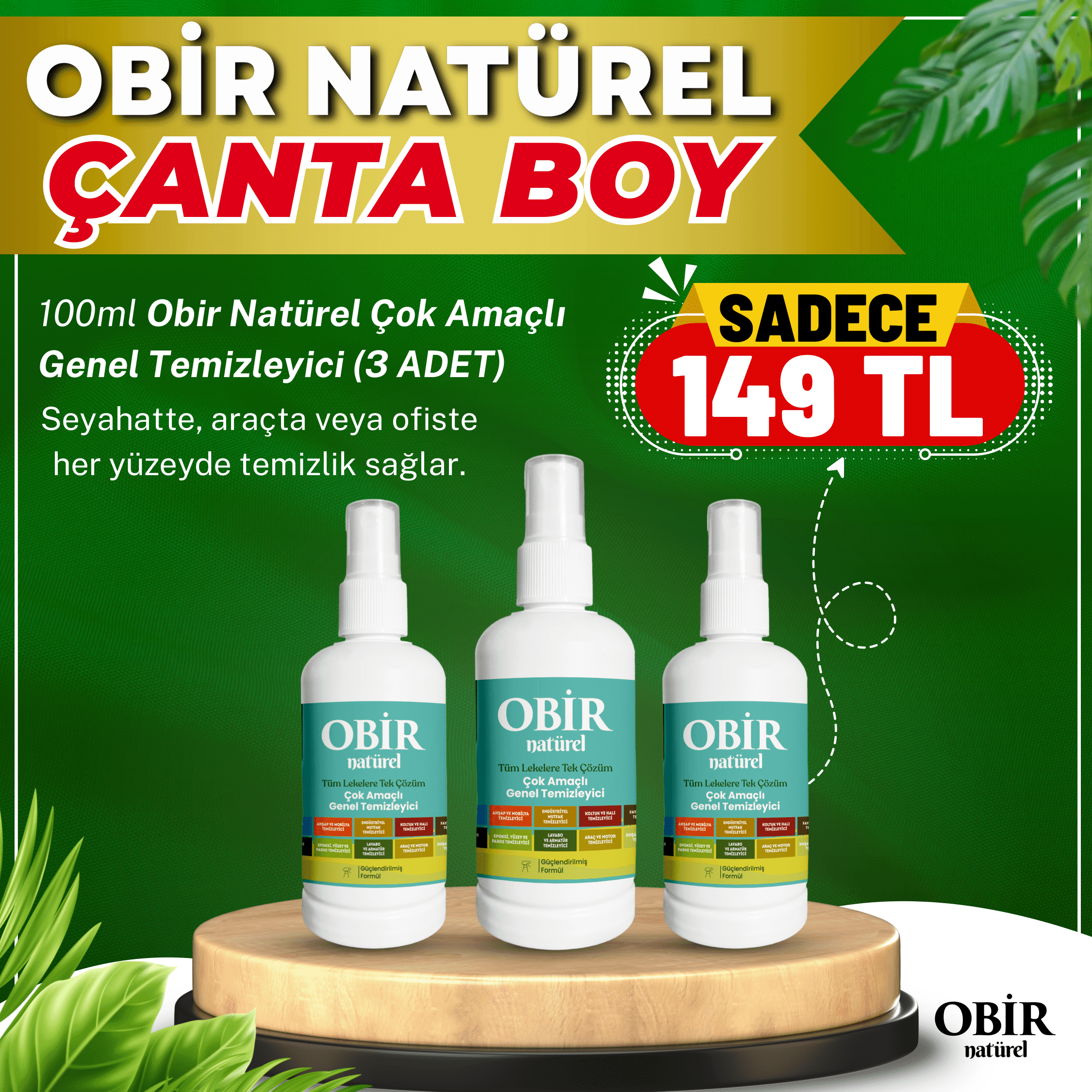 Obir Naturel Çanta Boy Çok Amaçlı Genel Temizleyici (3 × 100 ml) – 149 TL