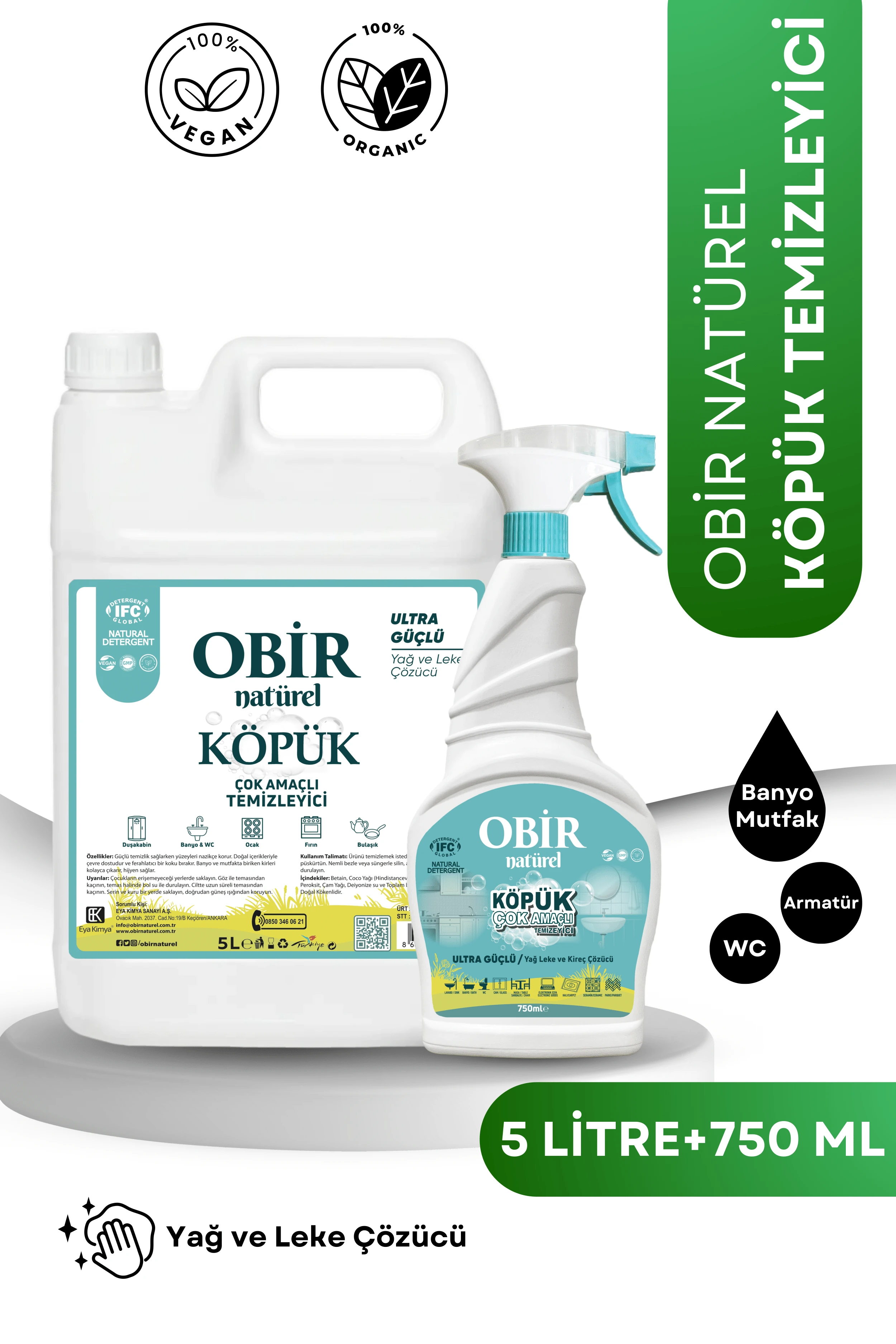 Obir Naturel Köpük Temizleyici İkili Set – 5 LT + 750 ML