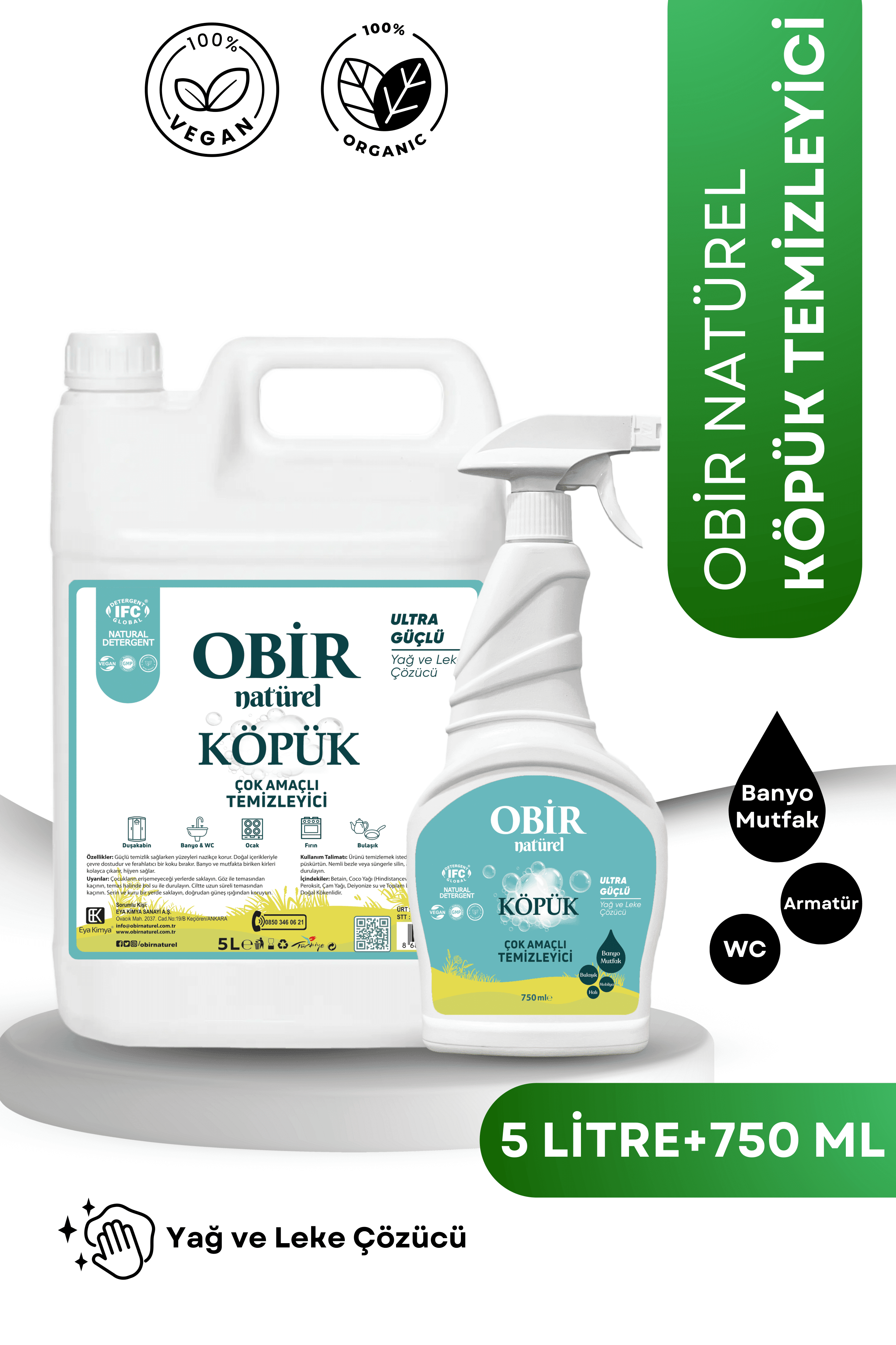 Obir Naturel Köpük Temizleyici İkili Set – 5 LT + 750 ML