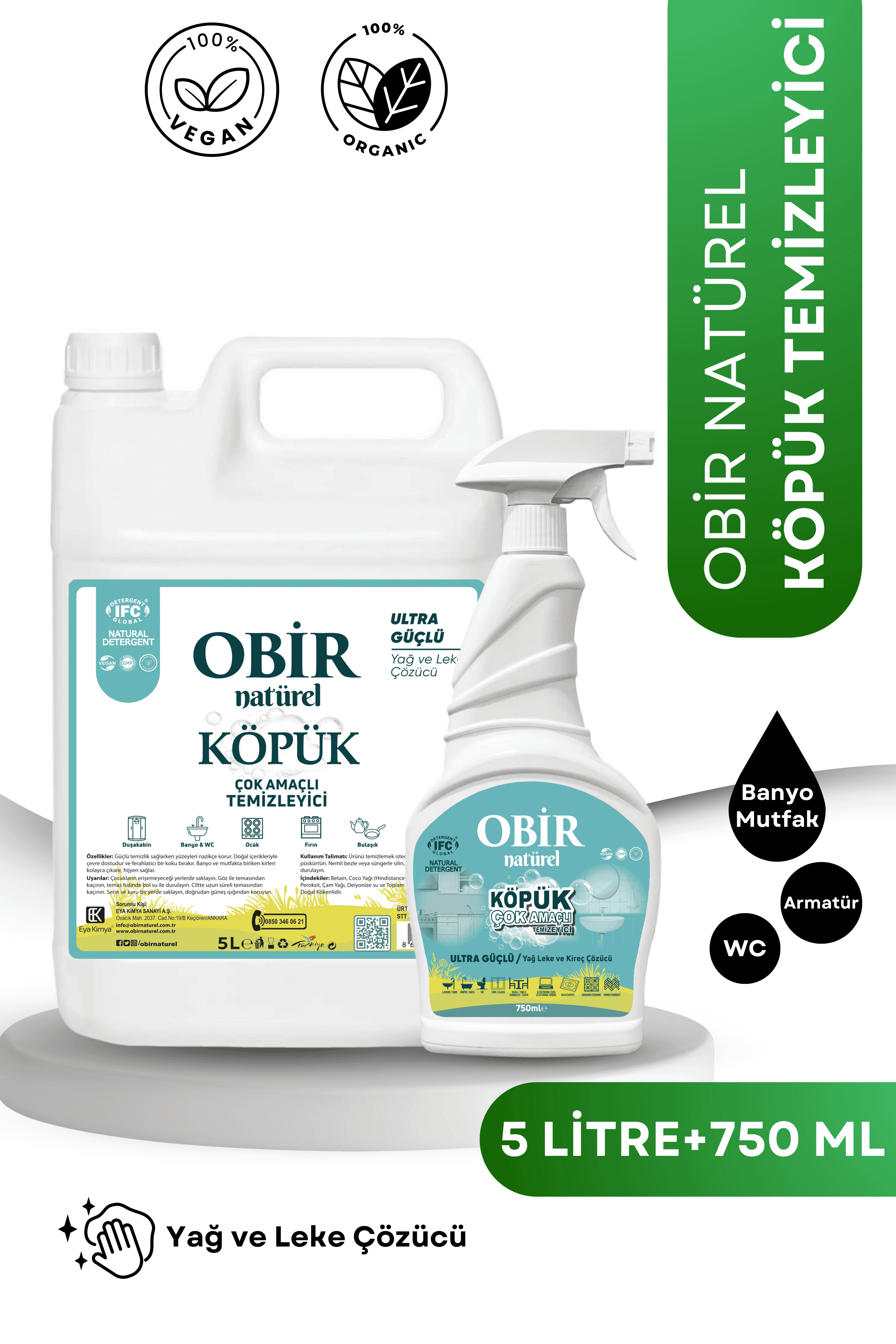 Obir Naturel Köpük Temizleyici İkili Set – 5 LT + 750 ML