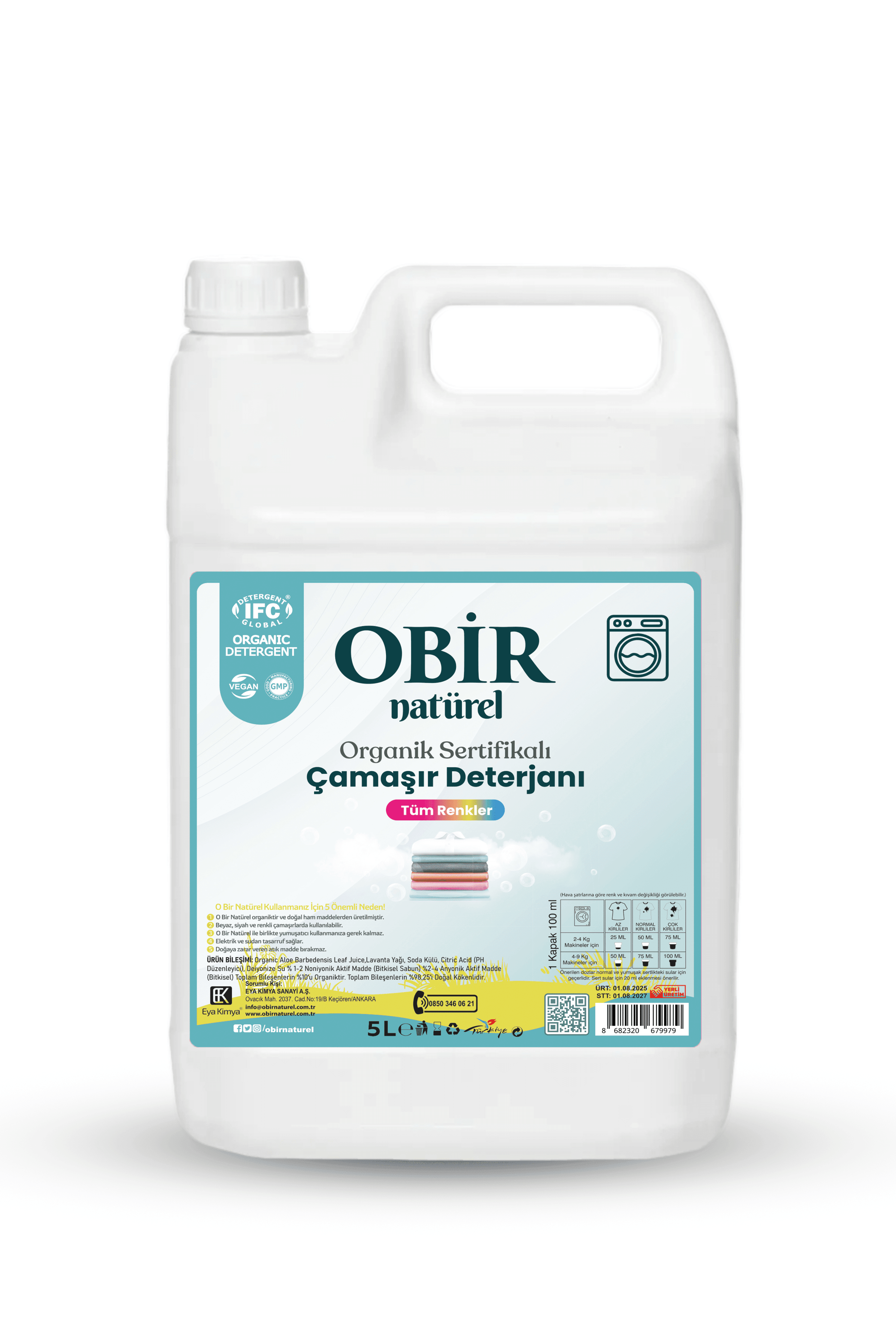 Obir Naturel 5 LT Organik Çamaşır Deterjanı (Yumuşatıcı Gerektirmeyen, Tüm Renkler İçin Uzun Ömürlü Temizlik)
