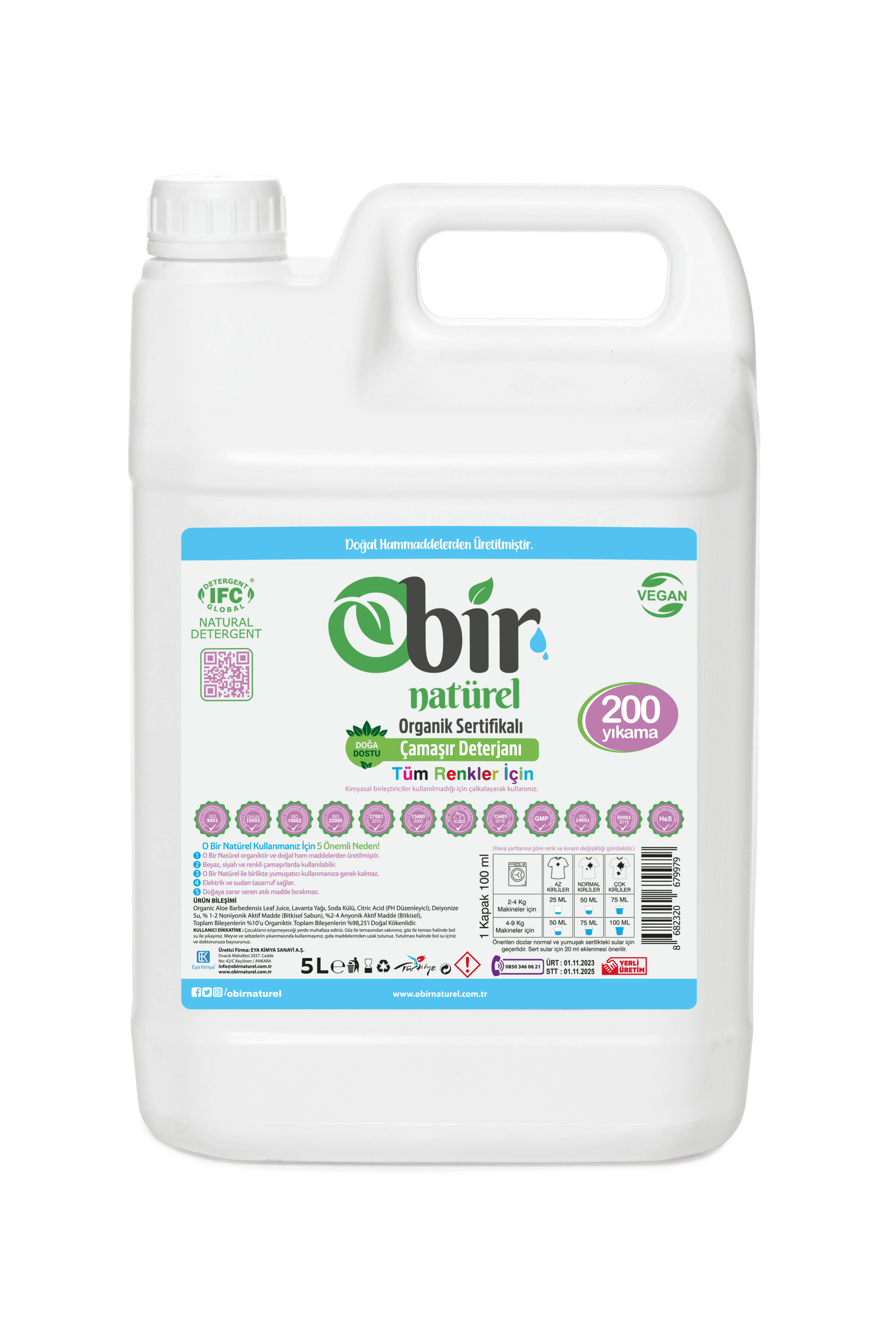 Obir Naturel 5 LT Organik Çamaşır Deterjanı (Yumuşatıcı Gerektirmeyen, Tüm Renkler İçin Uzun Ömürlü Temizlik)