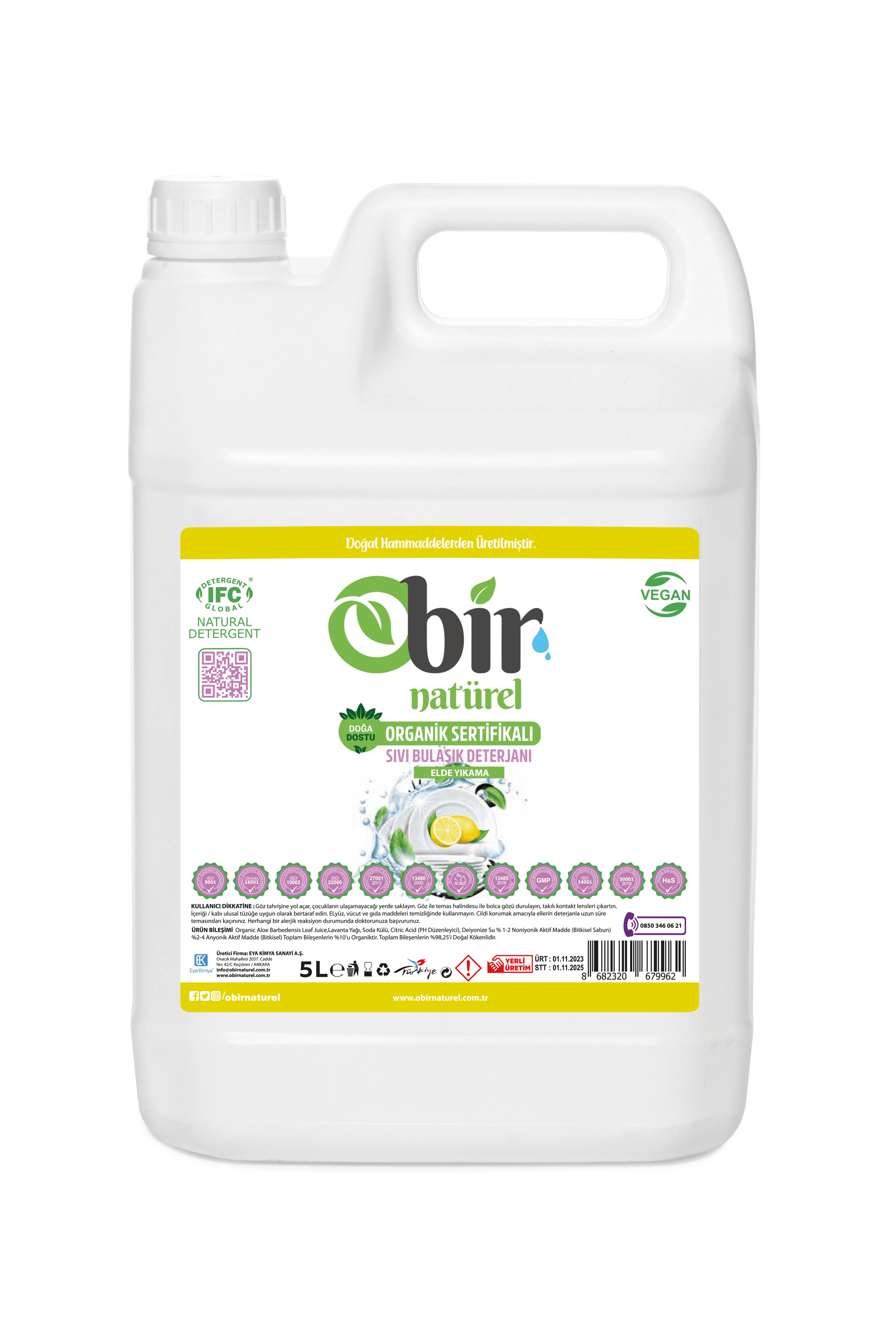 Obir Naturel 5 LT Sıvı Elde Yıkama Bulaşık Deterjanı - Güçlü Temizlik ve Doğal Koruma