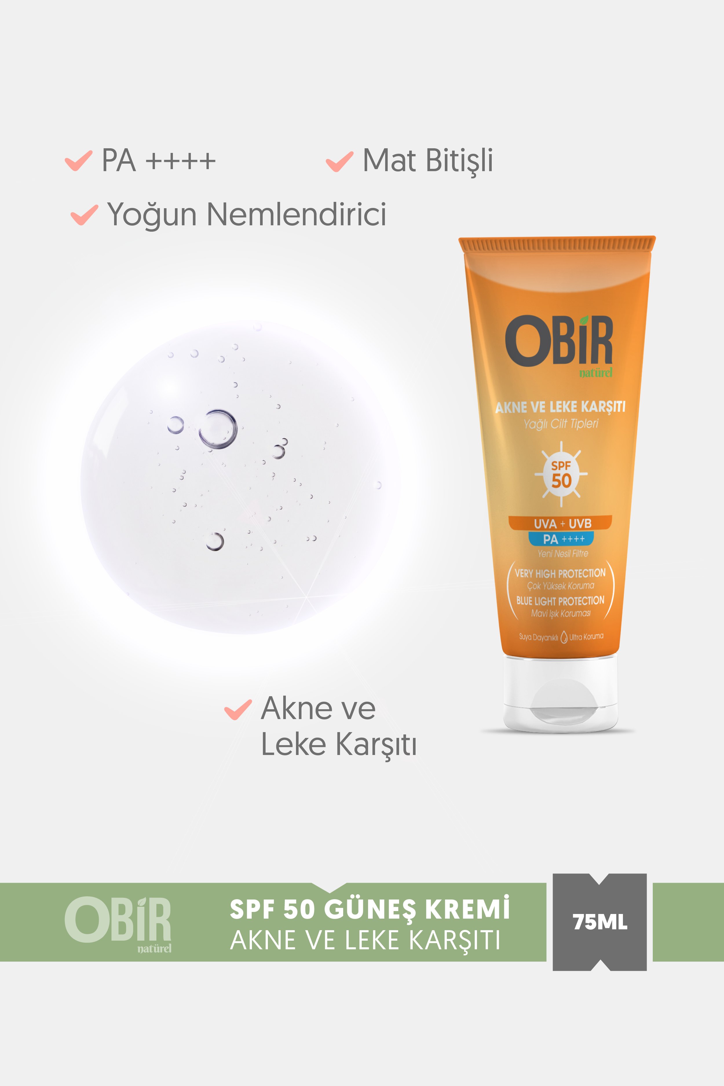 YAĞLI CİLT TİPLERİ İÇİN MAT BİTİŞLİ UVA+UVB AKNE VE LEKE KARŞITI GÜNEŞ KREMİ 75 ML