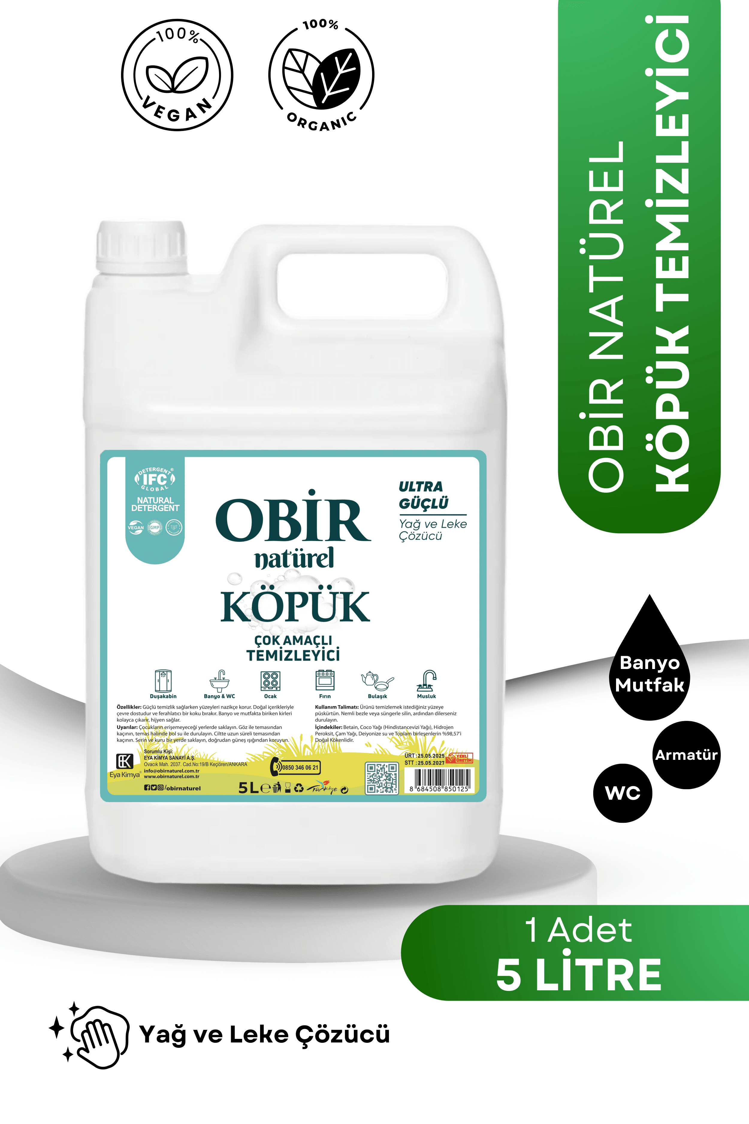 Obir Naturel Köpük Temizleyici – 5 Litre | Yoğun Köpüklü Doğal Temizlik