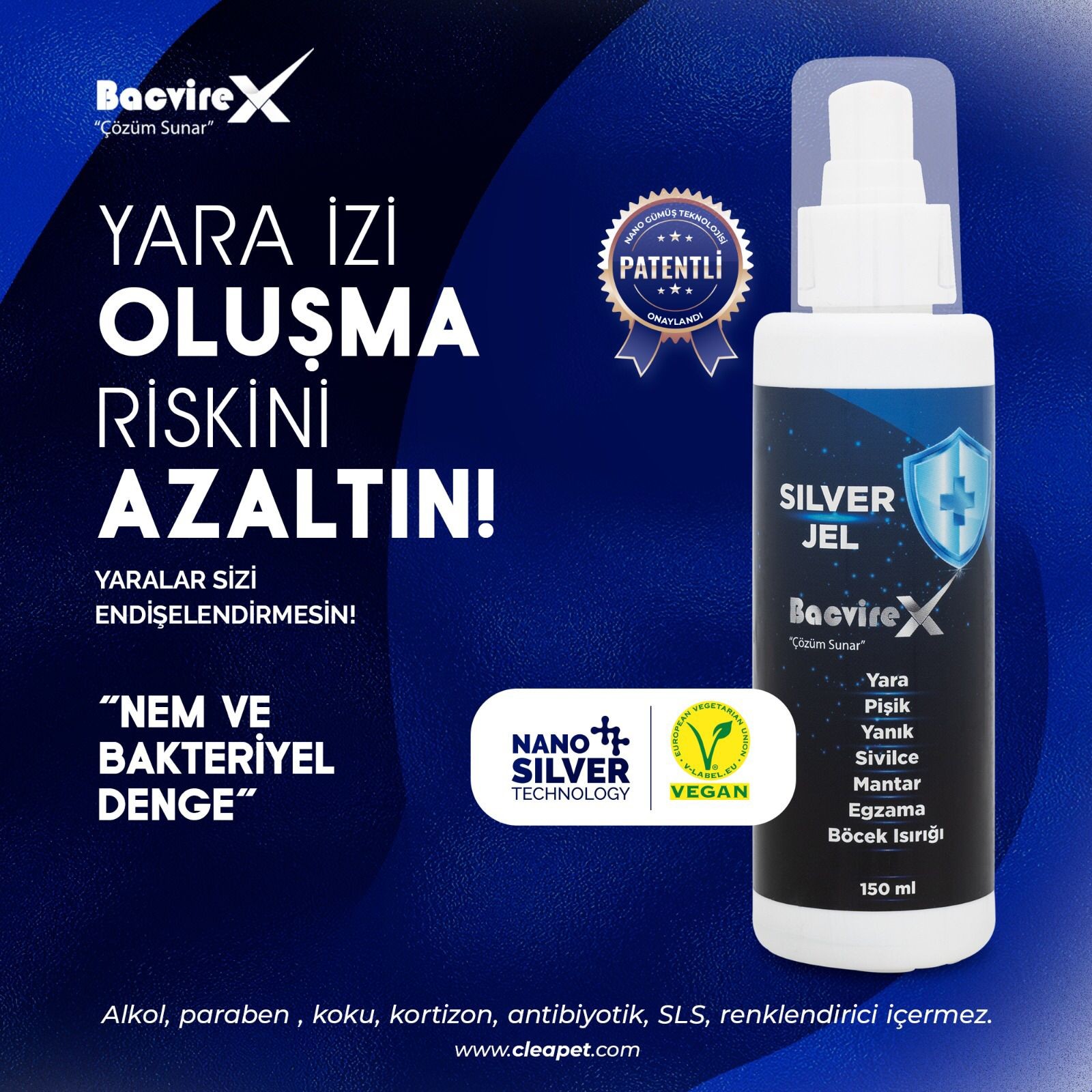 Bacvirex insanlar için deri onarım ve yara jeli