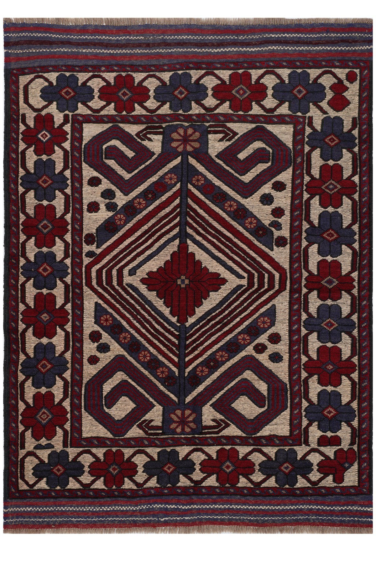 Afgan Berceste Kilim Kırmızı Otantik El Dokuma Halı