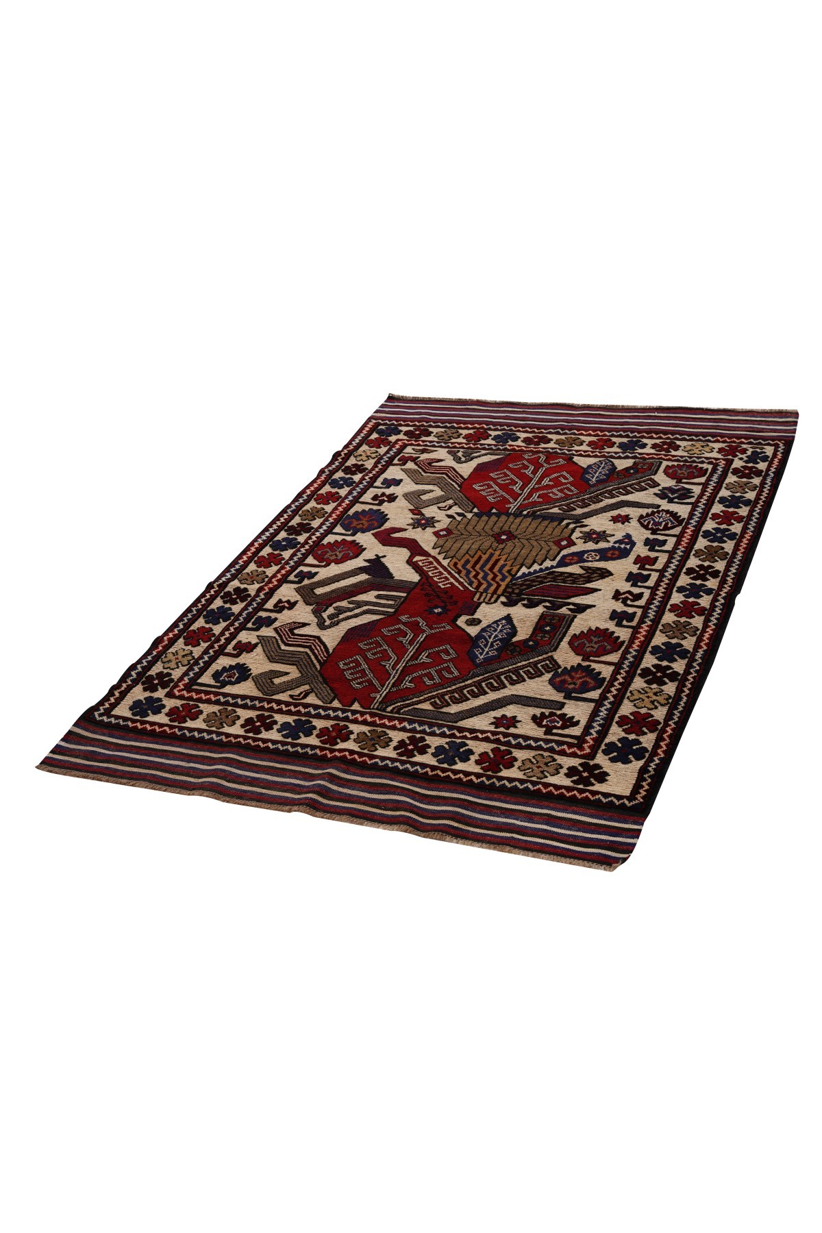 Afgan Berceste Kilim Kırmızı Otantik El Dokuma Halı