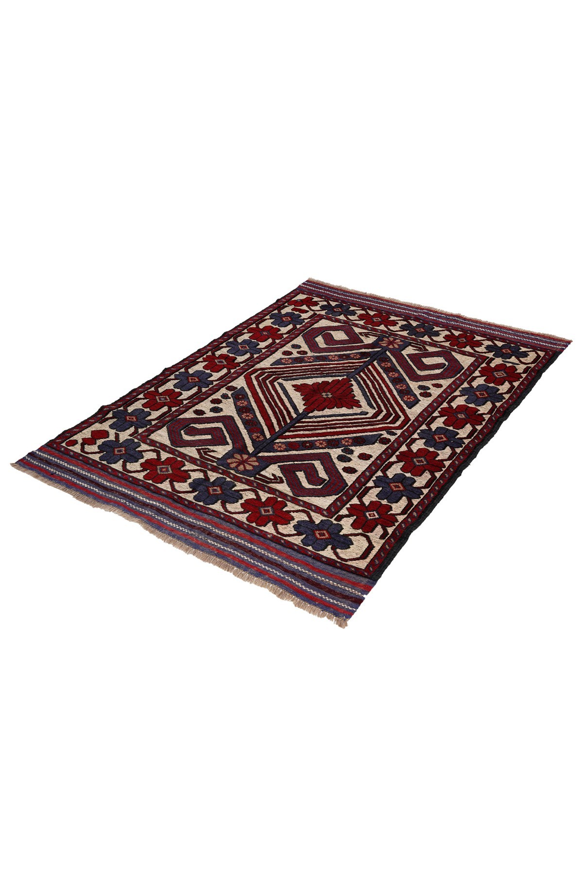 Afgan Berceste Kilim Kırmızı Otantik El Dokuma Halı