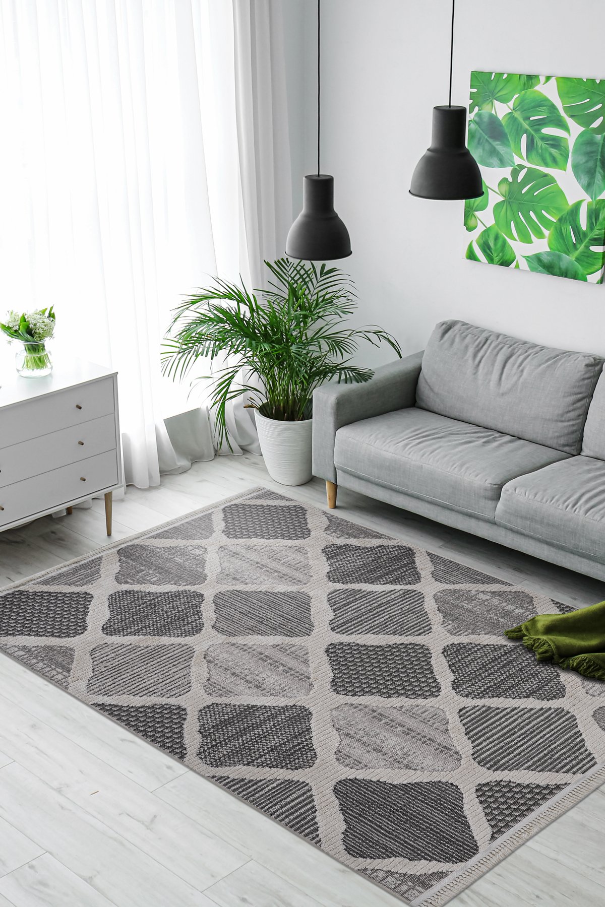 Step 2202 Gri Özel Ölçüye Uygun Soyut Desenli Modern Halı