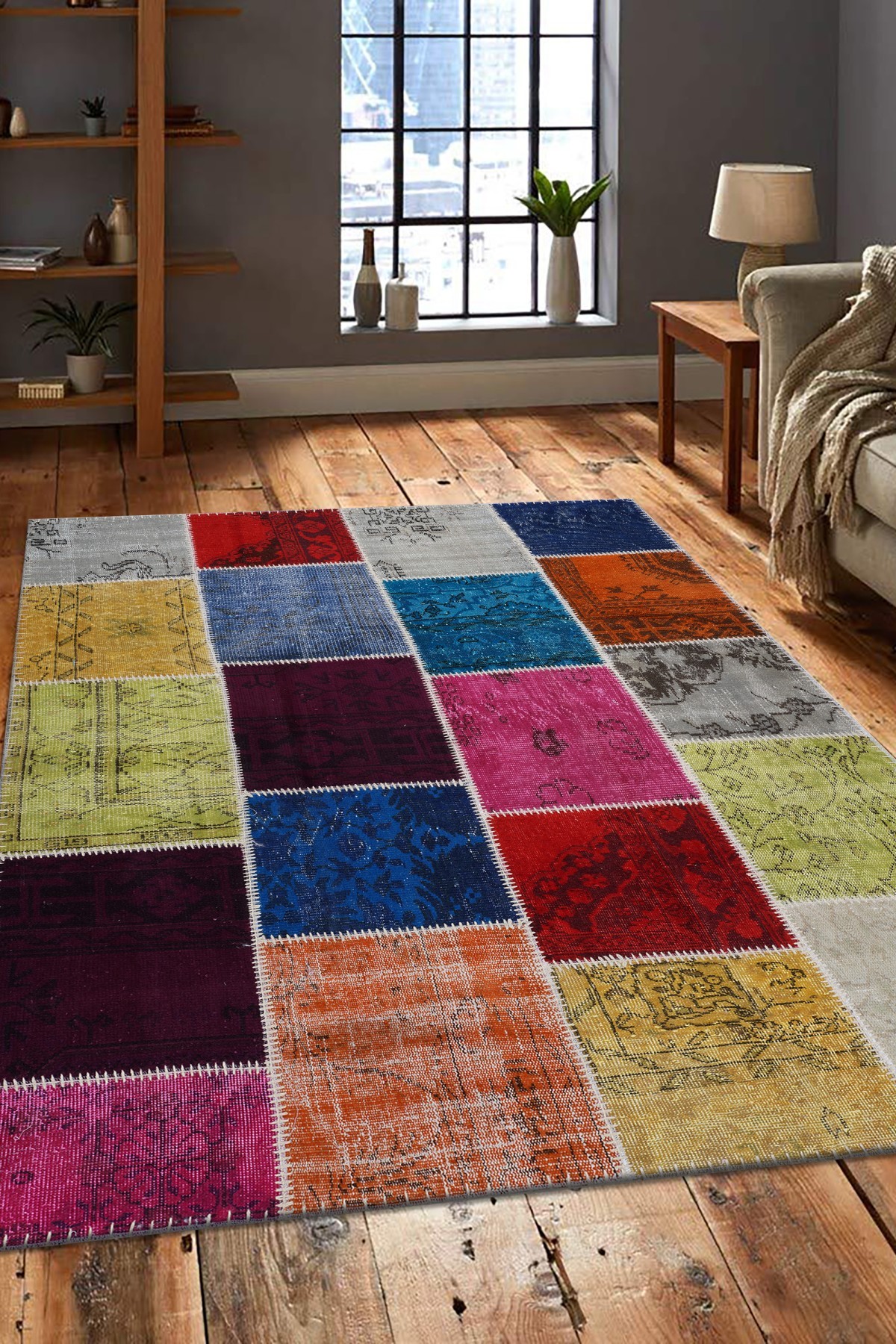 Patchwork Renkli Modern El Dokuma Halı
