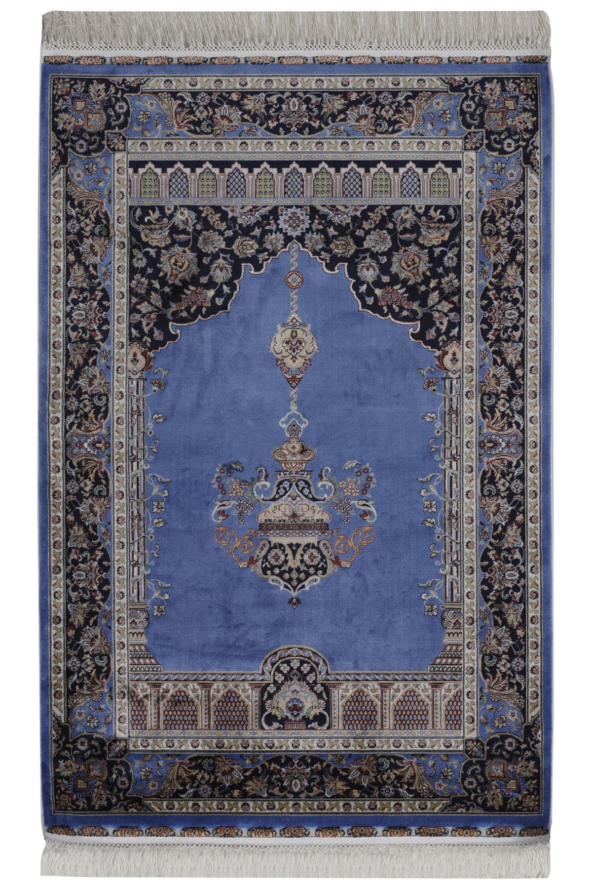 Anatolian Silk 34924 Mavi İpek Saçaklı Bambu Makine Halısı