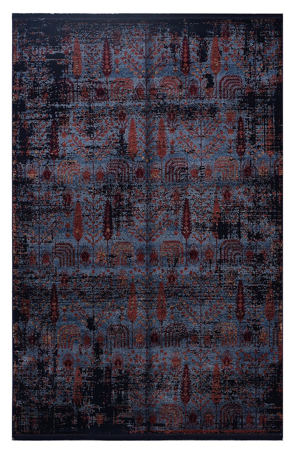 Bella 06471B Lacivert / Bordo Etnik Desenli Makine Halısı