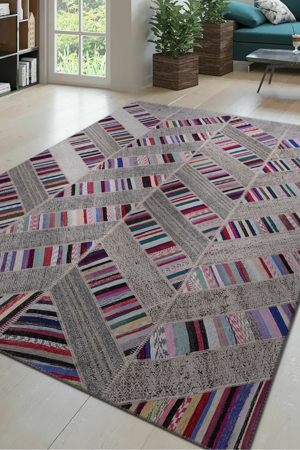 Patchwork Renkli Modern El Dokuma Halı