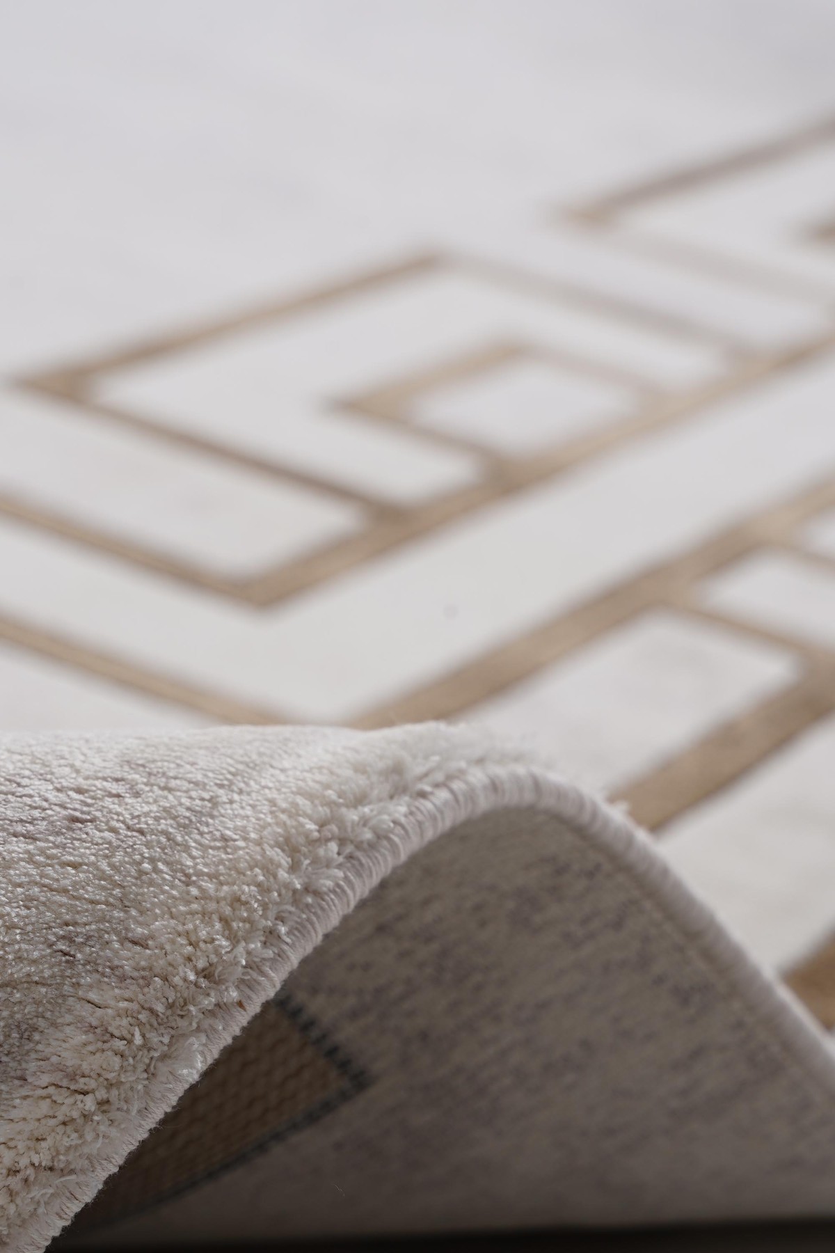 Riva 9221 Krem Geometrik Çerçeveli Bambu Halı
