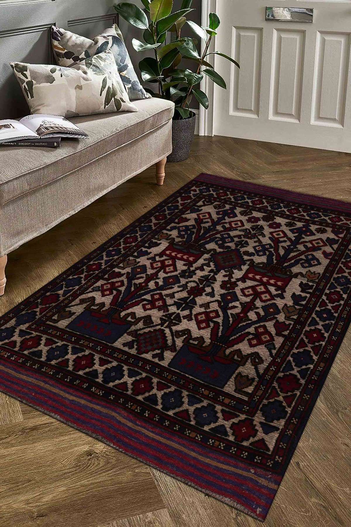 Afgan Berceste Kilim Kırmızı Otantik El Dokuma Halı