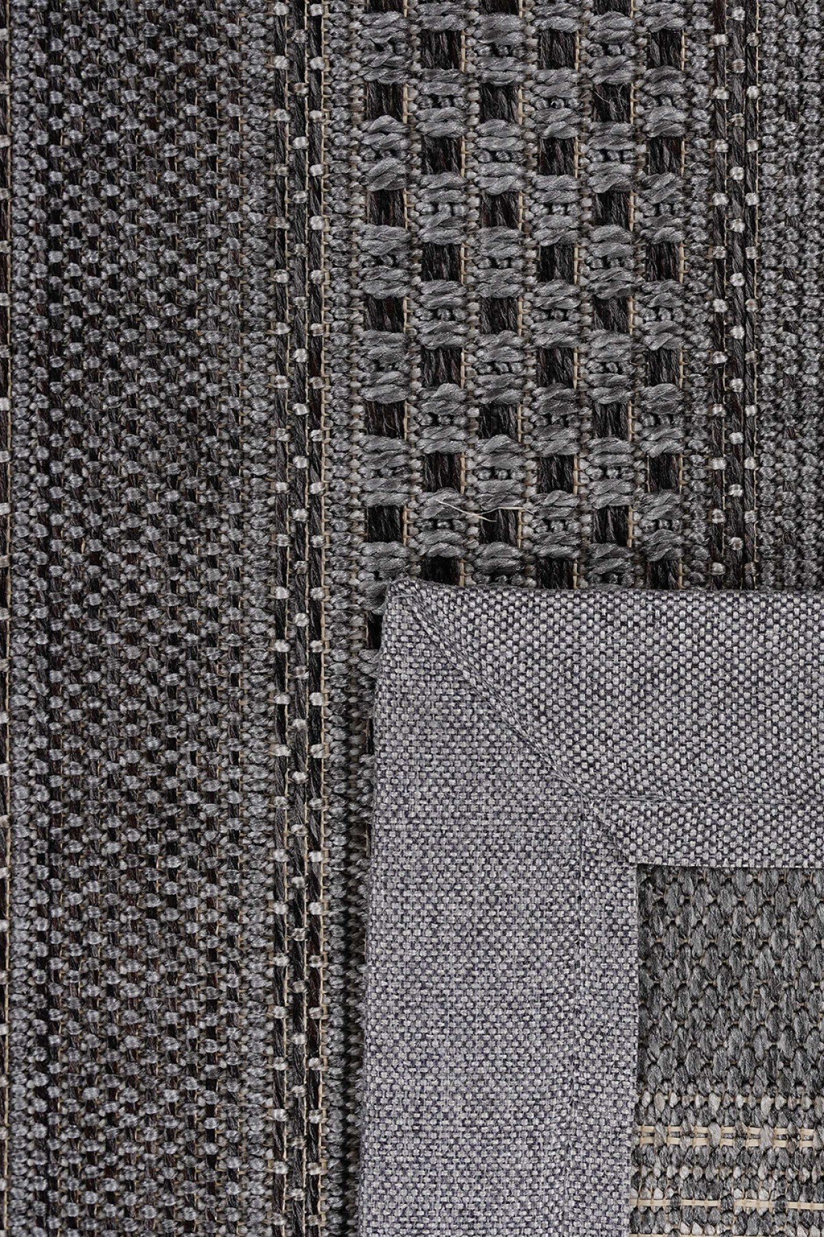 Sisal 4607 Gri Etnik Desenli Bordürlü Jüt Halı