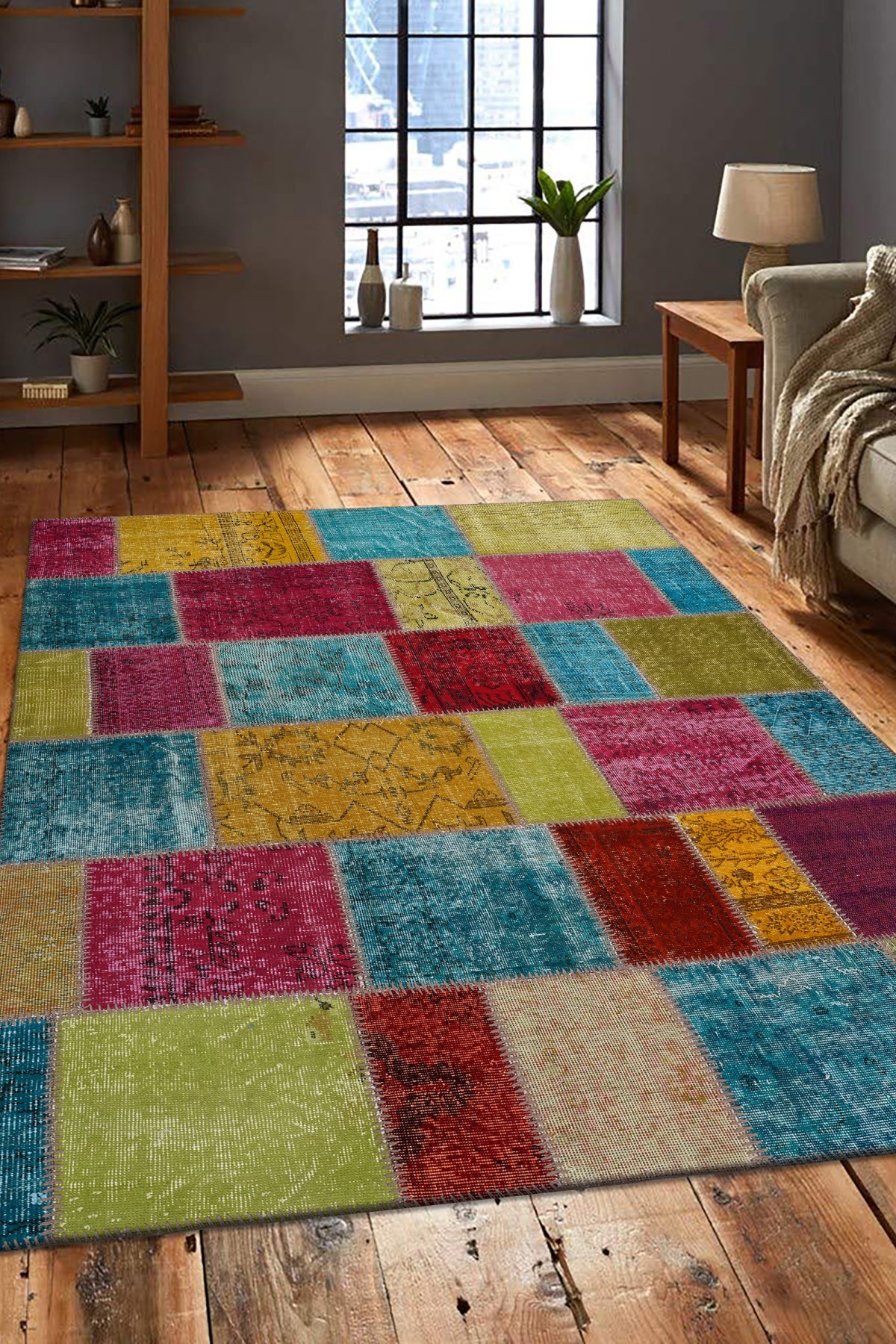 Patchwork Renkli Modern El Dokuma Halı