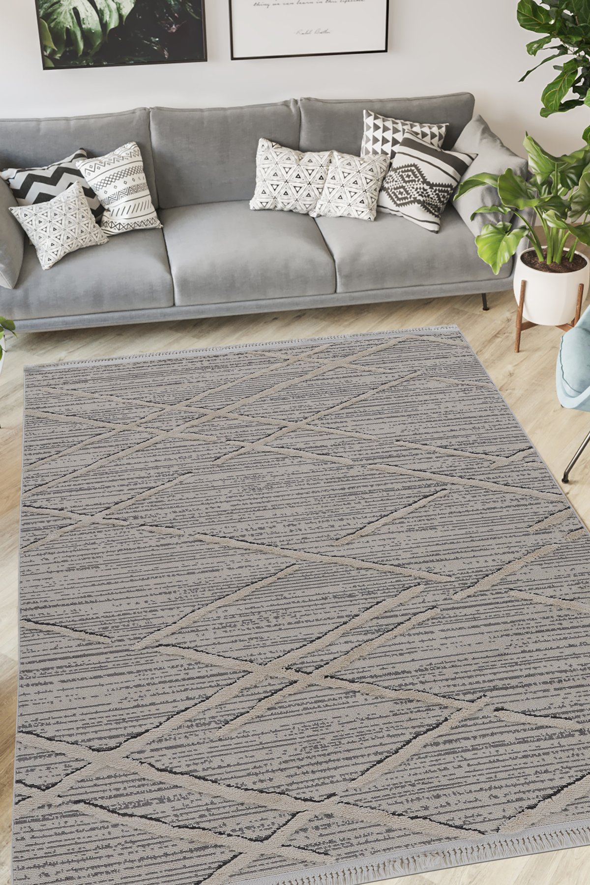 Step 2204 Gri Soyut Geçişli Modern Kesme Halı