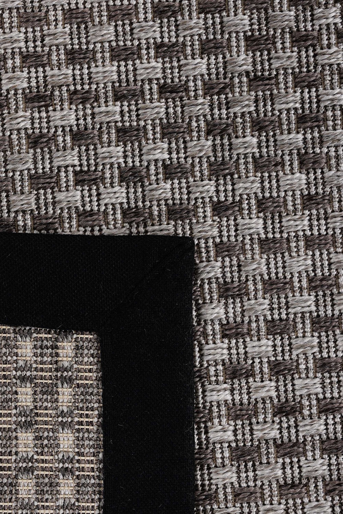 Sisal 4510 Gri Dokulu Siyah Bordürlü Jüt Halı